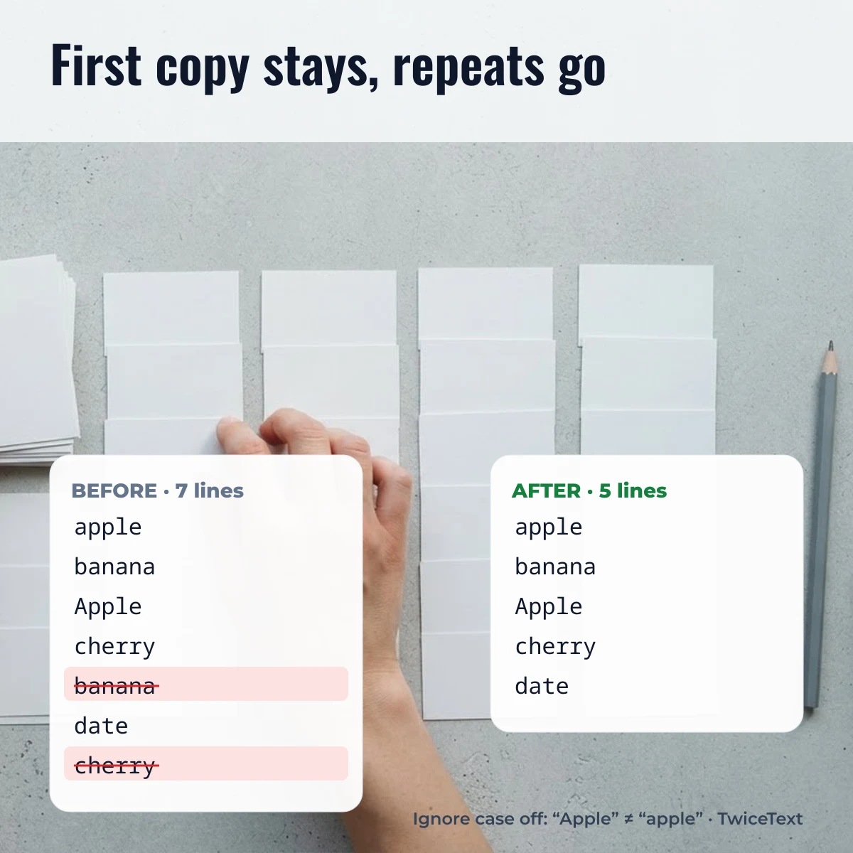 A list before and after removing duplicate lines